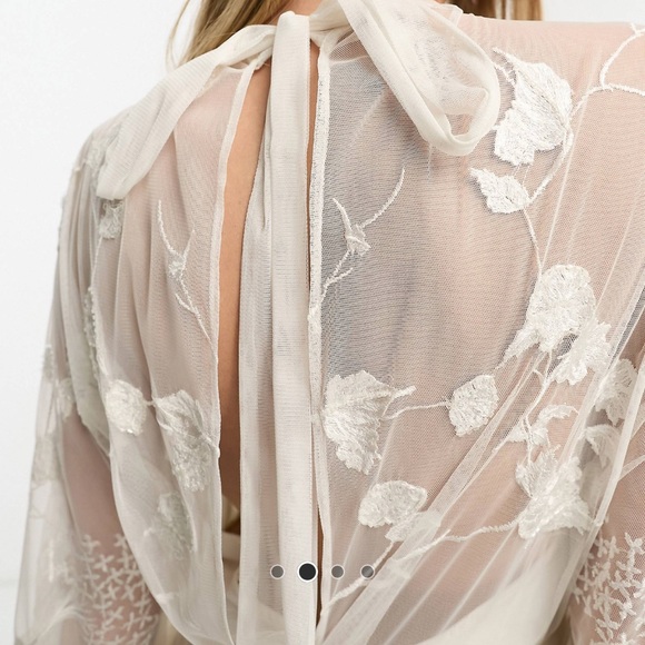 {ASOS EDITION} Elsie Embroidered, Beaded Blouson Sleeve Wedding Dress Tie Back - Picture 4 of 6